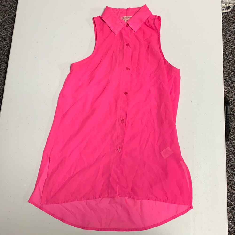 Pink chiffon button up tank top